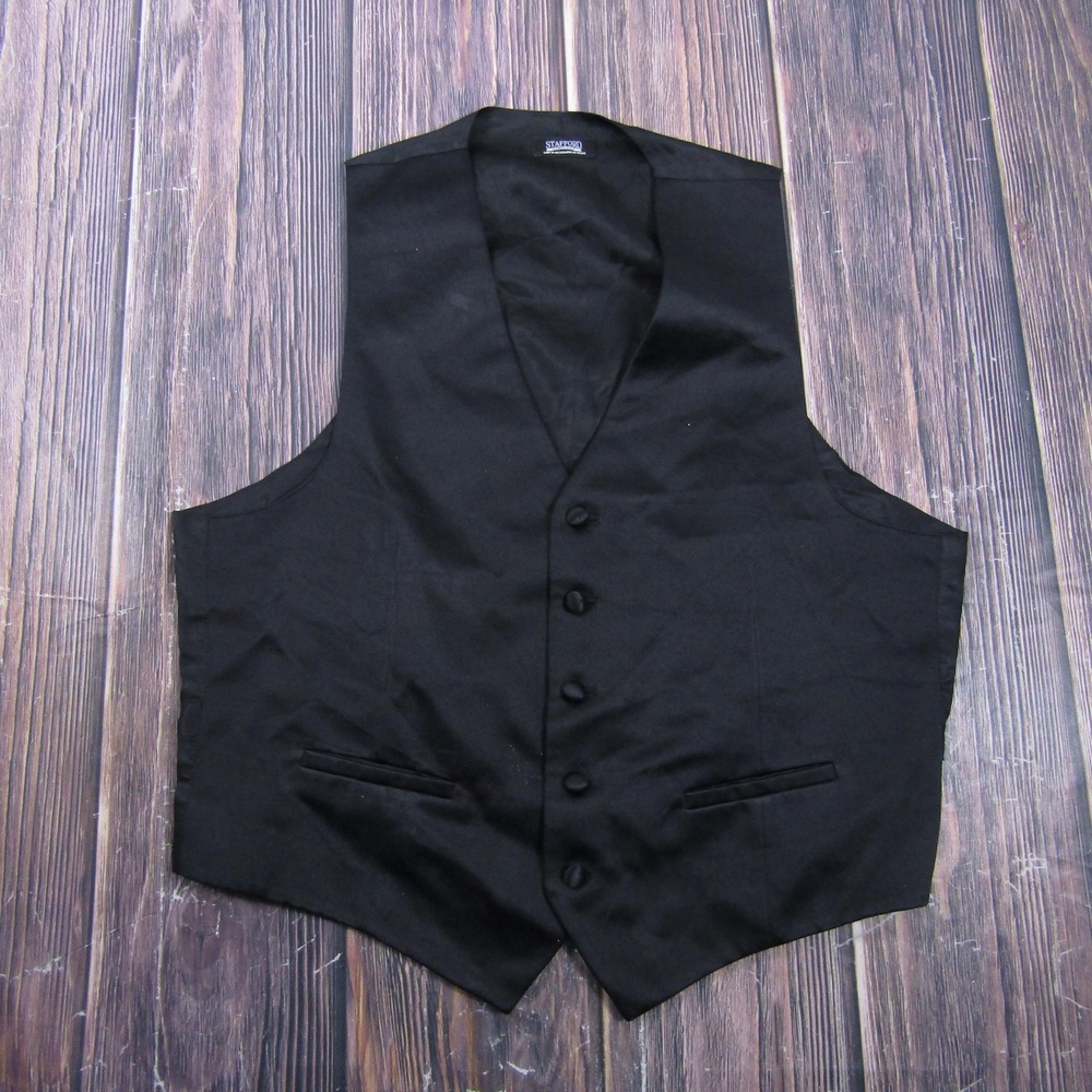 Suit Vest Stafford Mens L Black Solid Polyester 3 Piece Belted Formal Waistcoat